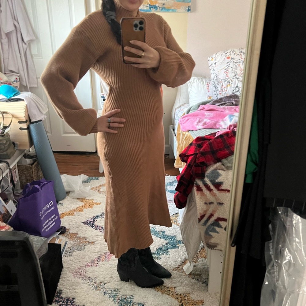 Forever 21 Camel Long Sleeve Knit Dress